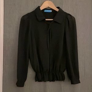 Black chiffon ribbon neck blouse